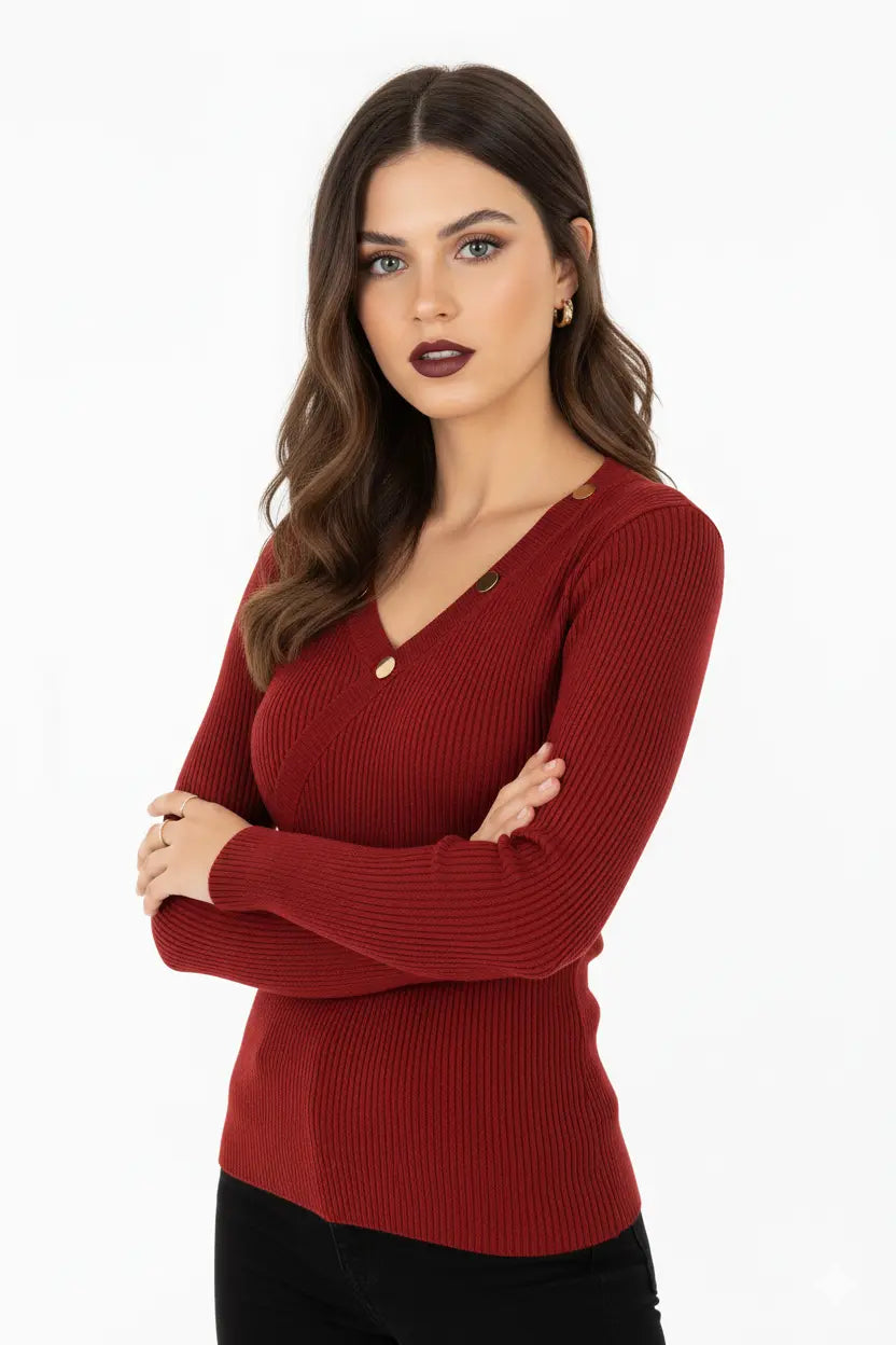 Maglia a costine con bottoni decorativi DORABELLA