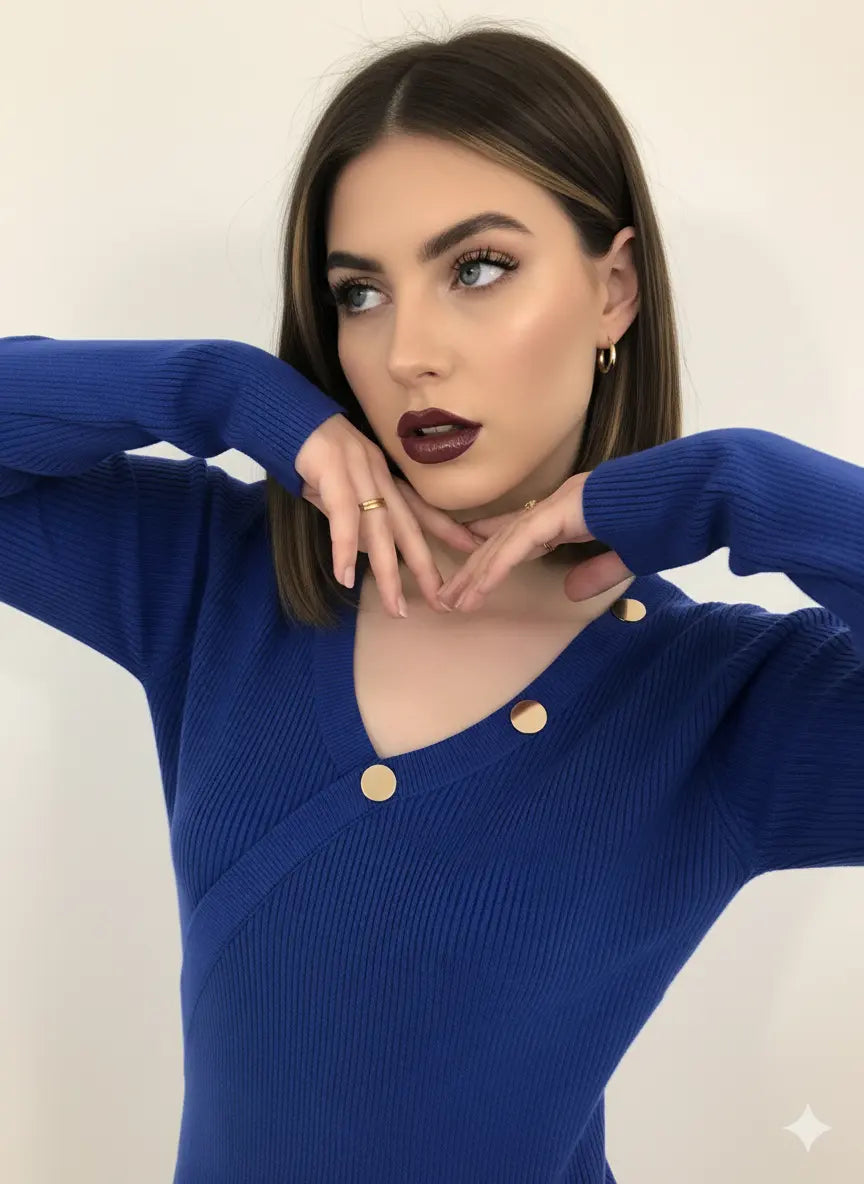 Maglia a costine con bottoni decorativi DORABELLA