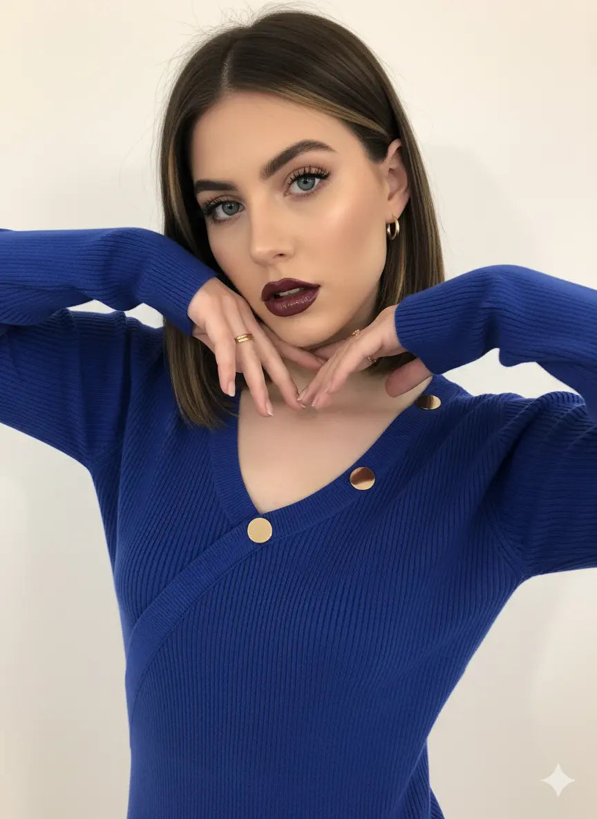 Maglia a costine con bottoni decorativi DORABELLA