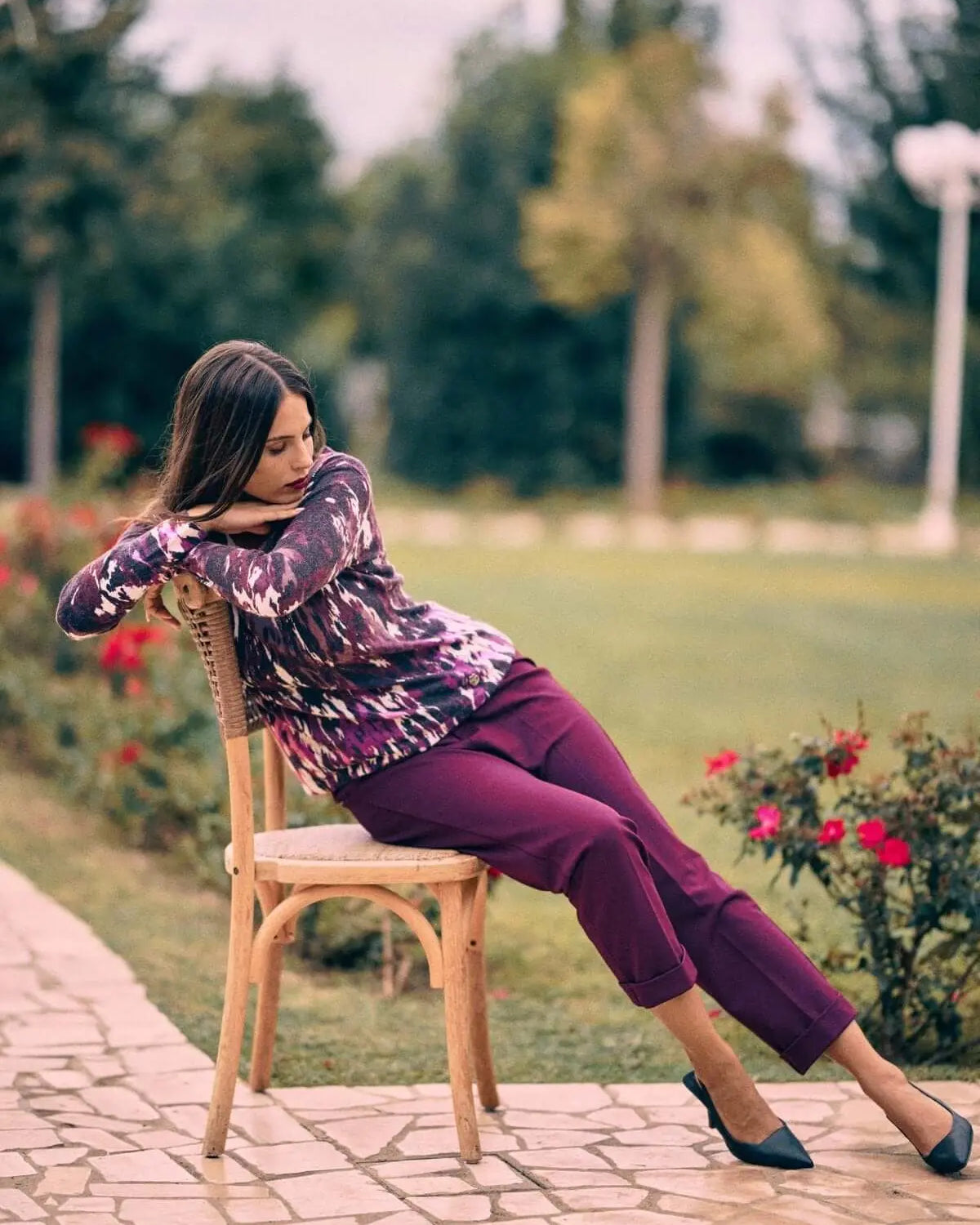 Maglia a fantasia all over con strass PRUGNA DORABELLA