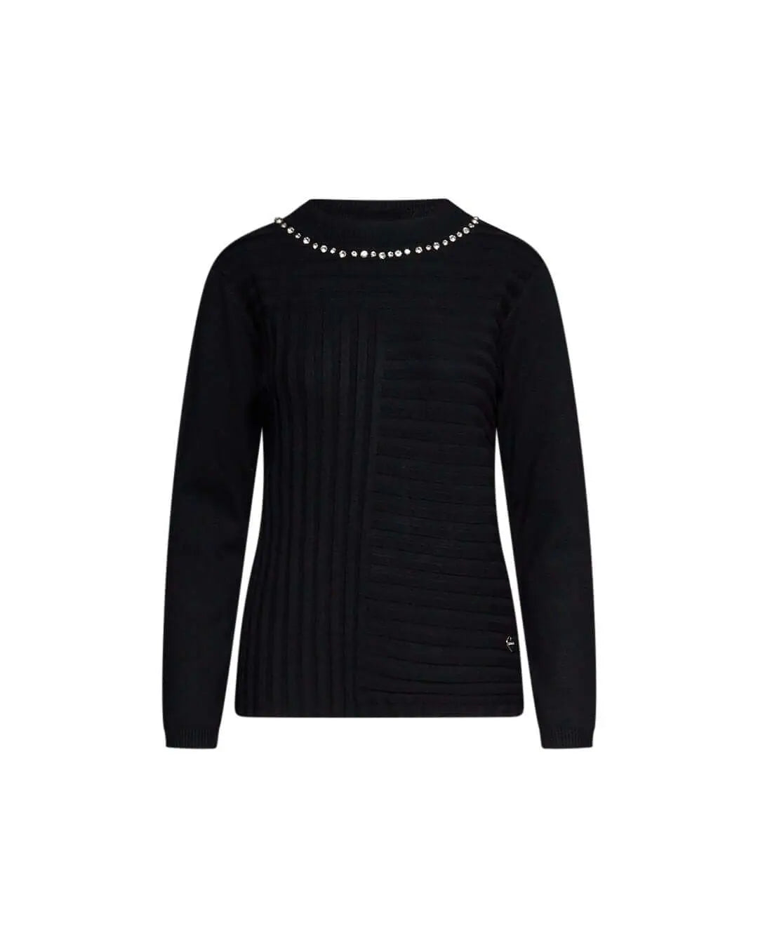 Maglia a girocollo con applicazioni gioiello sullo scollo NERO DORABELLA