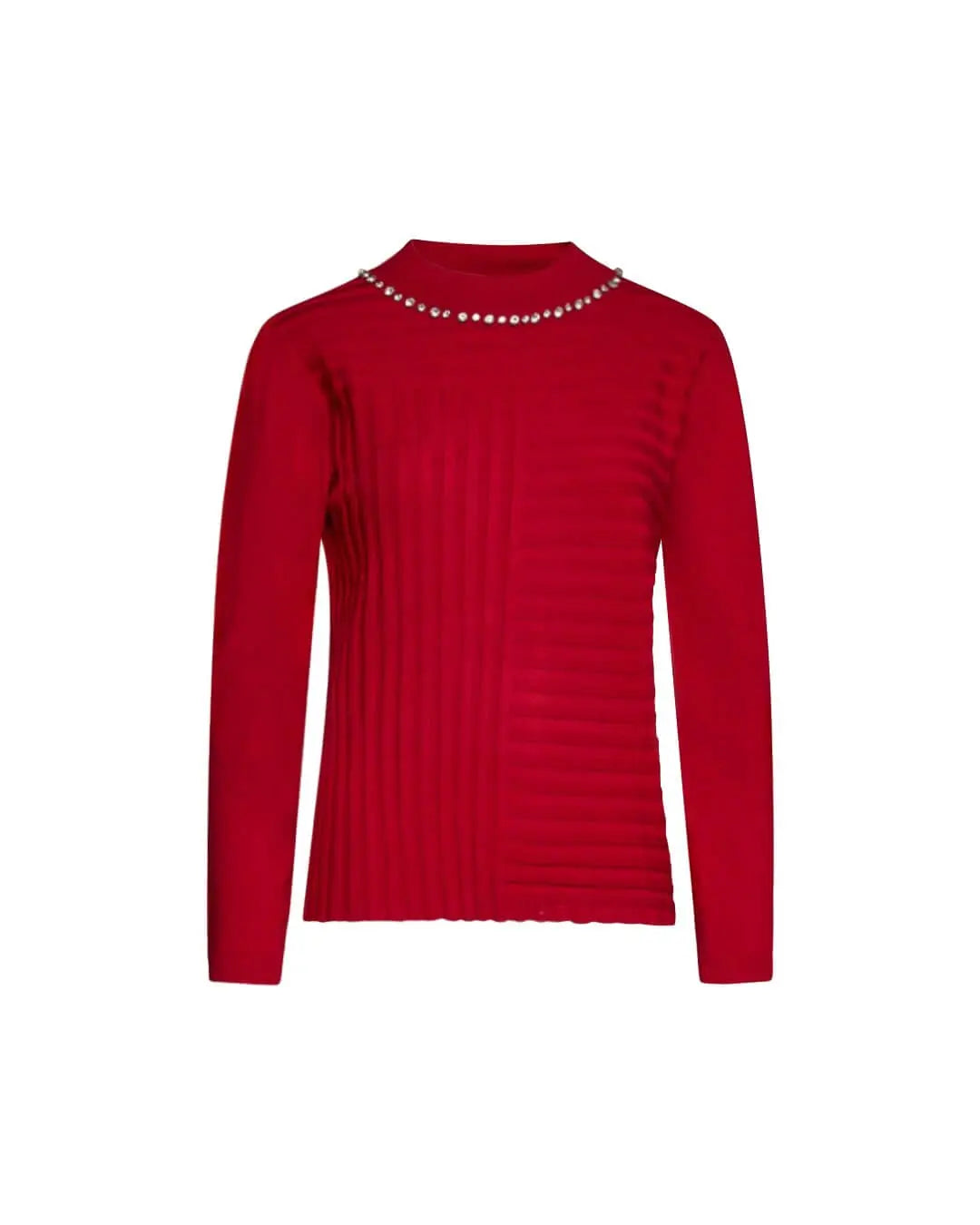 Maglia a girocollo con applicazioni gioiello sullo scollo ROSSO DORABELLA