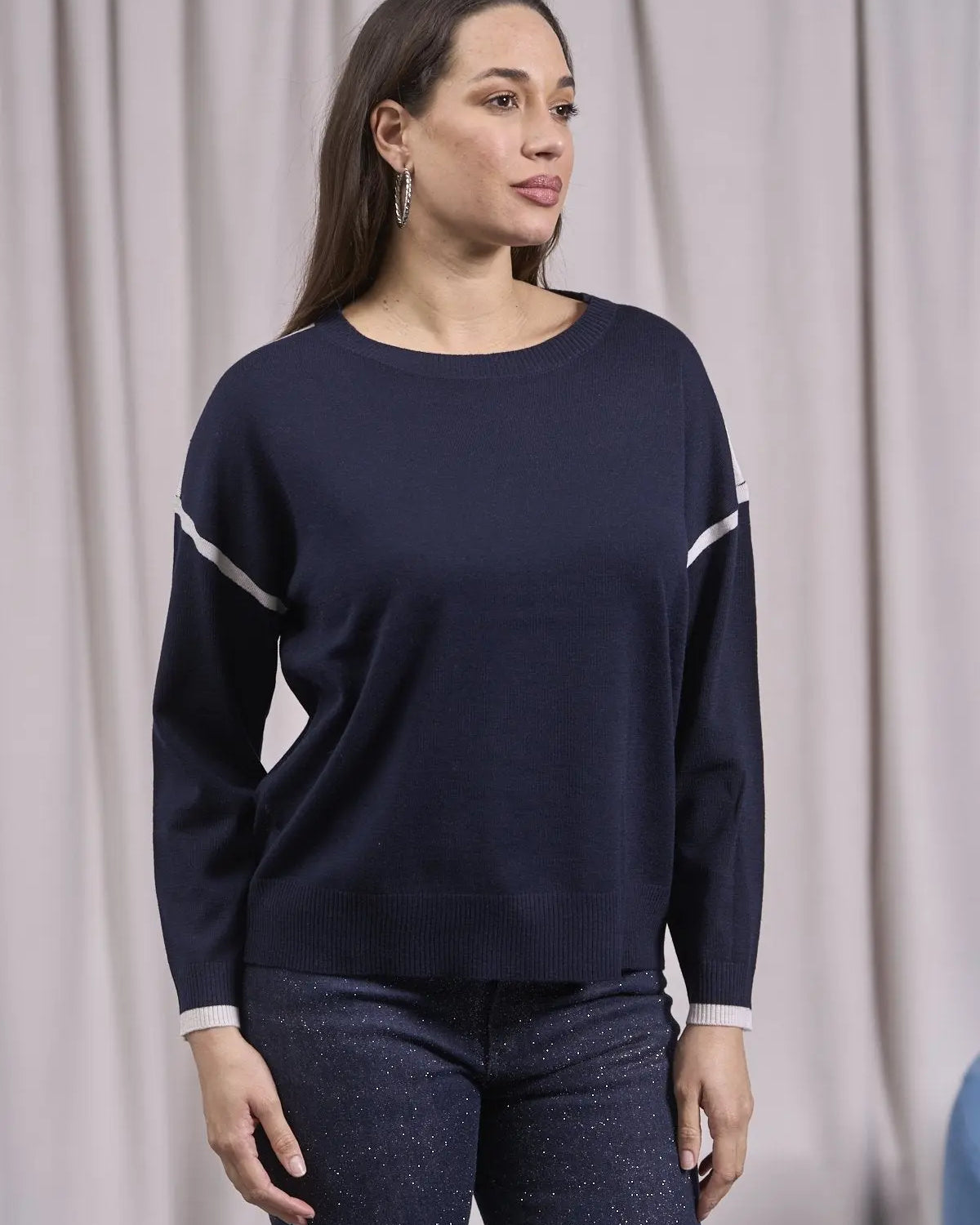 Maglia a girocollo con contorni a contrasto BLU IRONICA