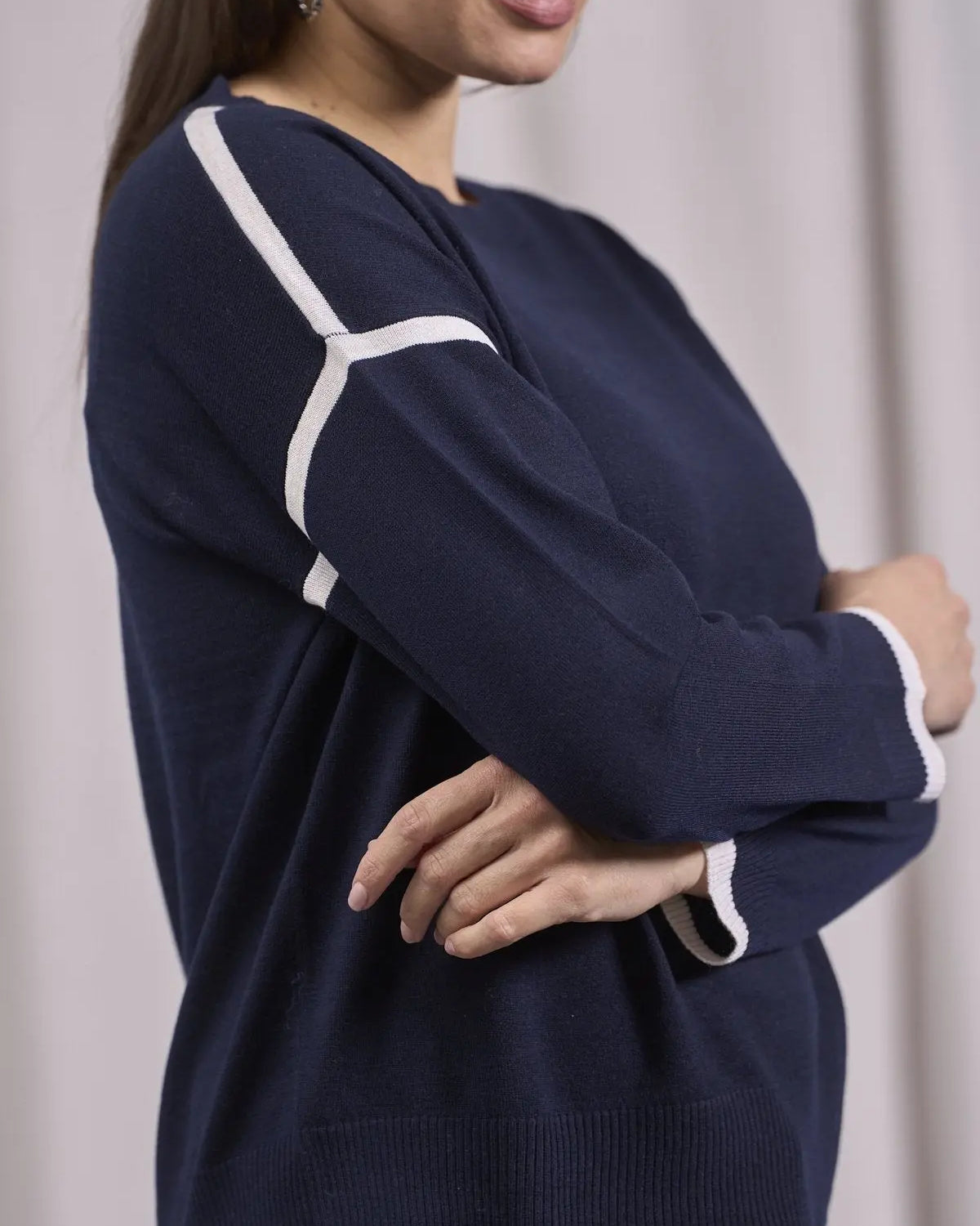 Maglia a girocollo con contorni a contrasto BLU IRONICA