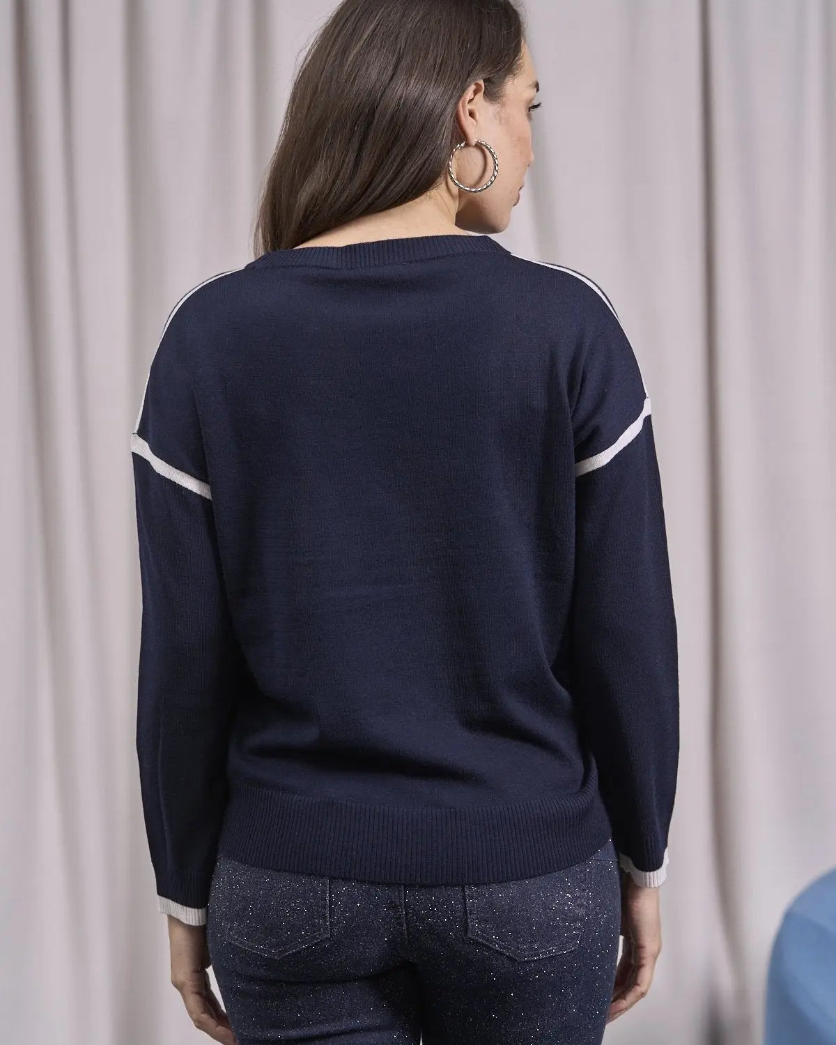 Maglia a girocollo con contorni a contrasto BLU IRONICA