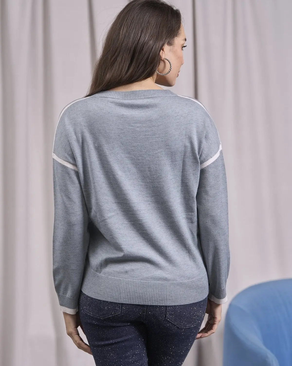 Maglia a girocollo con contorni a contrasto GRIGIO CHIARO IRONICA