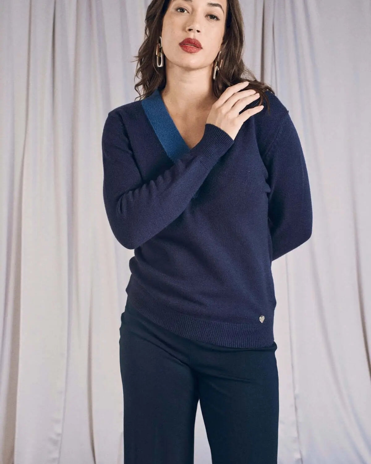 Maglia a girocollo con intarsio a contrasto BLU DORABELLA