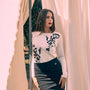 Maglia a girocollo con ricami frontali in paillettes OFF WHITE DORABELLA