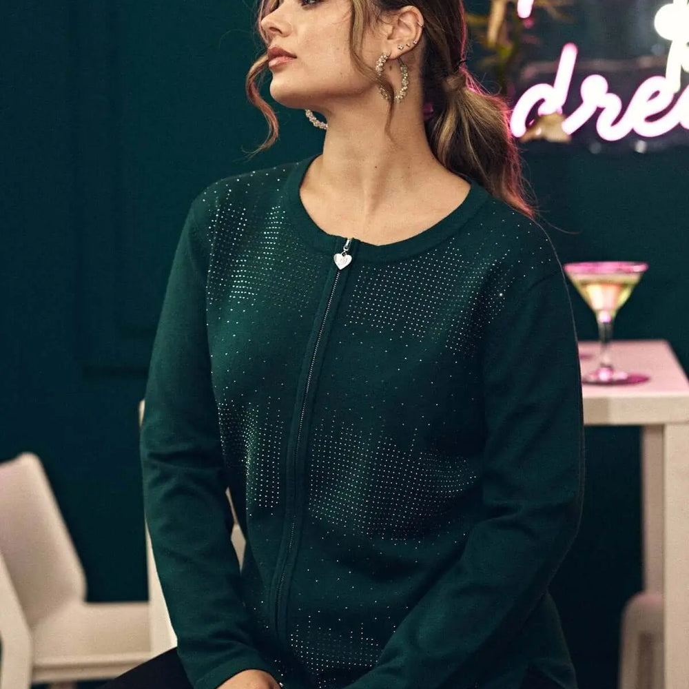 Maglia a girocollo con zip e strass frontali FORESTA DORABELLA PIU' XXXL