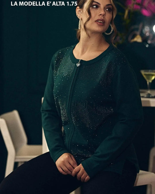 Maglia a girocollo con zip e strass frontali FORESTA DORABELLA PIU'