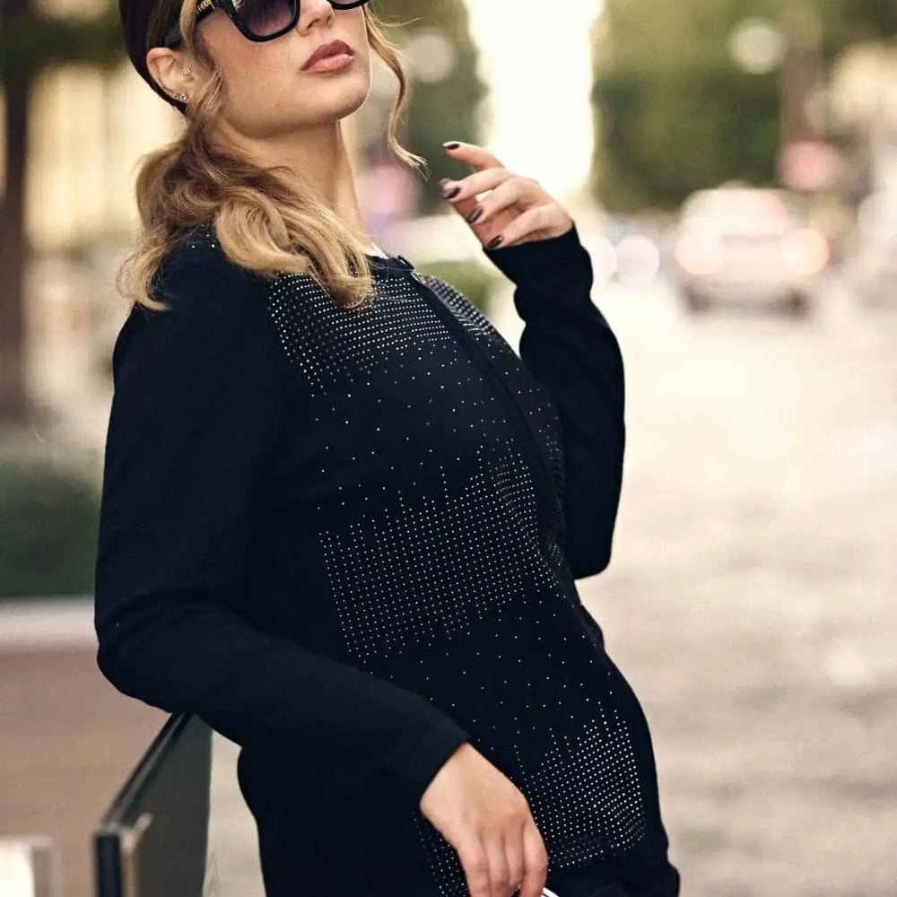 Maglia a girocollo con zip e strass frontali NERO DORABELLA PIU' XXXL