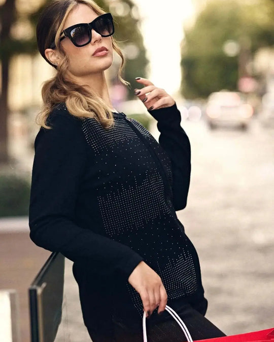Maglia a girocollo con zip e strass frontali NERO DORABELLA PIU' XXXL