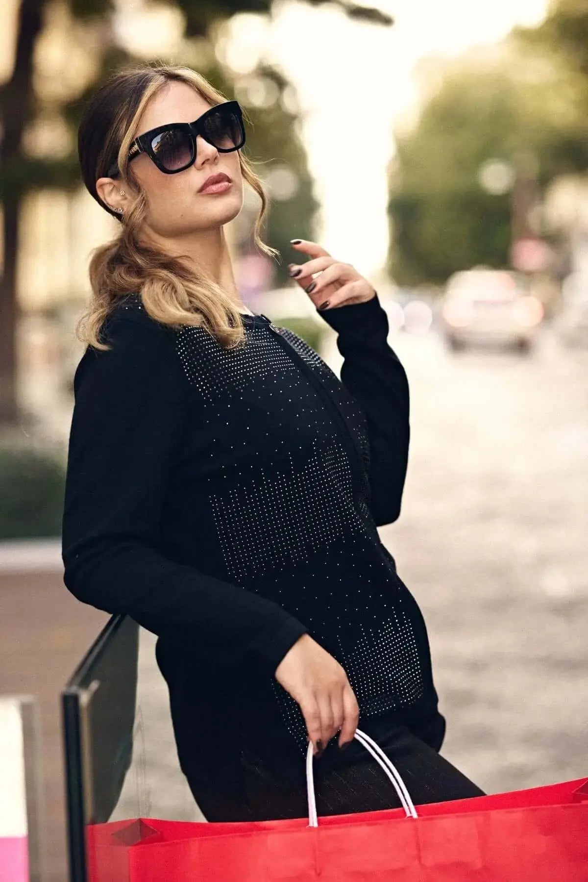 Maglia a girocollo con zip e strass frontali NERO DORABELLA PIU' XXXL