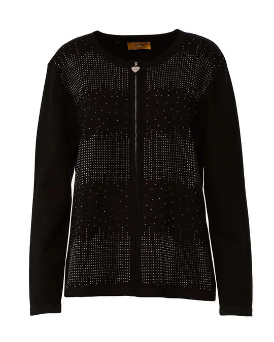 Maglia a girocollo con zip e strass frontali NERO DORABELLA PIU'