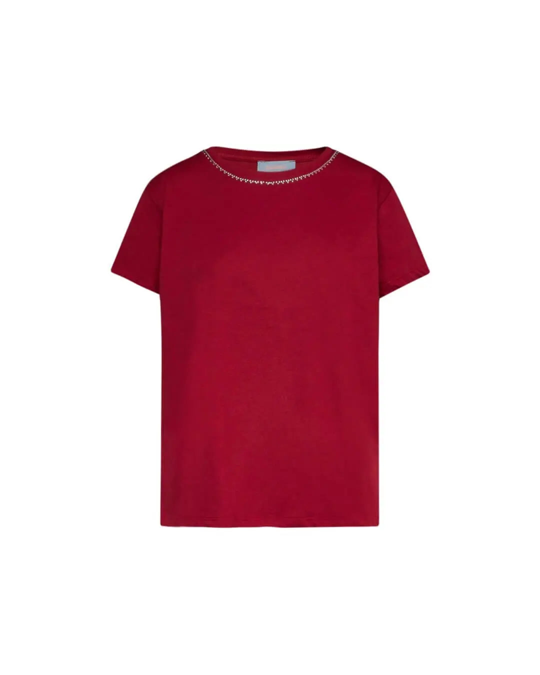 Maglia a maniche corte in filato di cotone tinta unita con decorazioni di strass sullo scollo. BORDEAUX DORABELLA