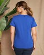 Maglia a maniche corte in filato di cotone tinta unita con decorazioni di strass sullo scollo. ROYAL DORABELLA