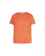 Maglia a maniche corte in filato di cotone tinta unita con decorazioni di strass sullo scollo. SALMONE DORABELLA