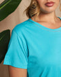 Maglia a maniche corte in filato di cotone tinta unita con decorazioni di strass sullo scollo. TURCHESE DORABELLA XXL