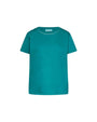 Maglia a maniche corte in filato di cotone tinta unita con decorazioni di strass sullo scollo. VERDE BANDIERA DORABELLA