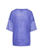 Maglia a maniche corte in filato di lino fiammato e rigato tinta unita. BLUE NAVY IRONICA