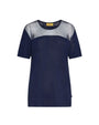 Maglia a maniche corte in filato di misto viscosa con carré in tulle BLU DORABELLA PIU' XXXL