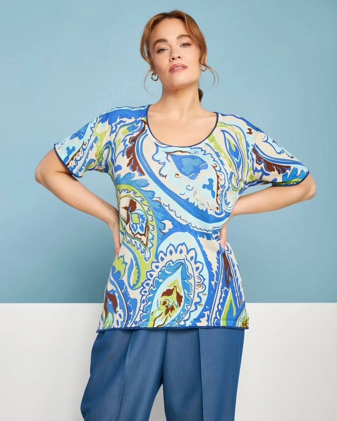 Maglia a maniche corte in filato di misto viscosa fantasia cashmere con profili lurex MULTICOLOR DORABELLA PIU' XXL