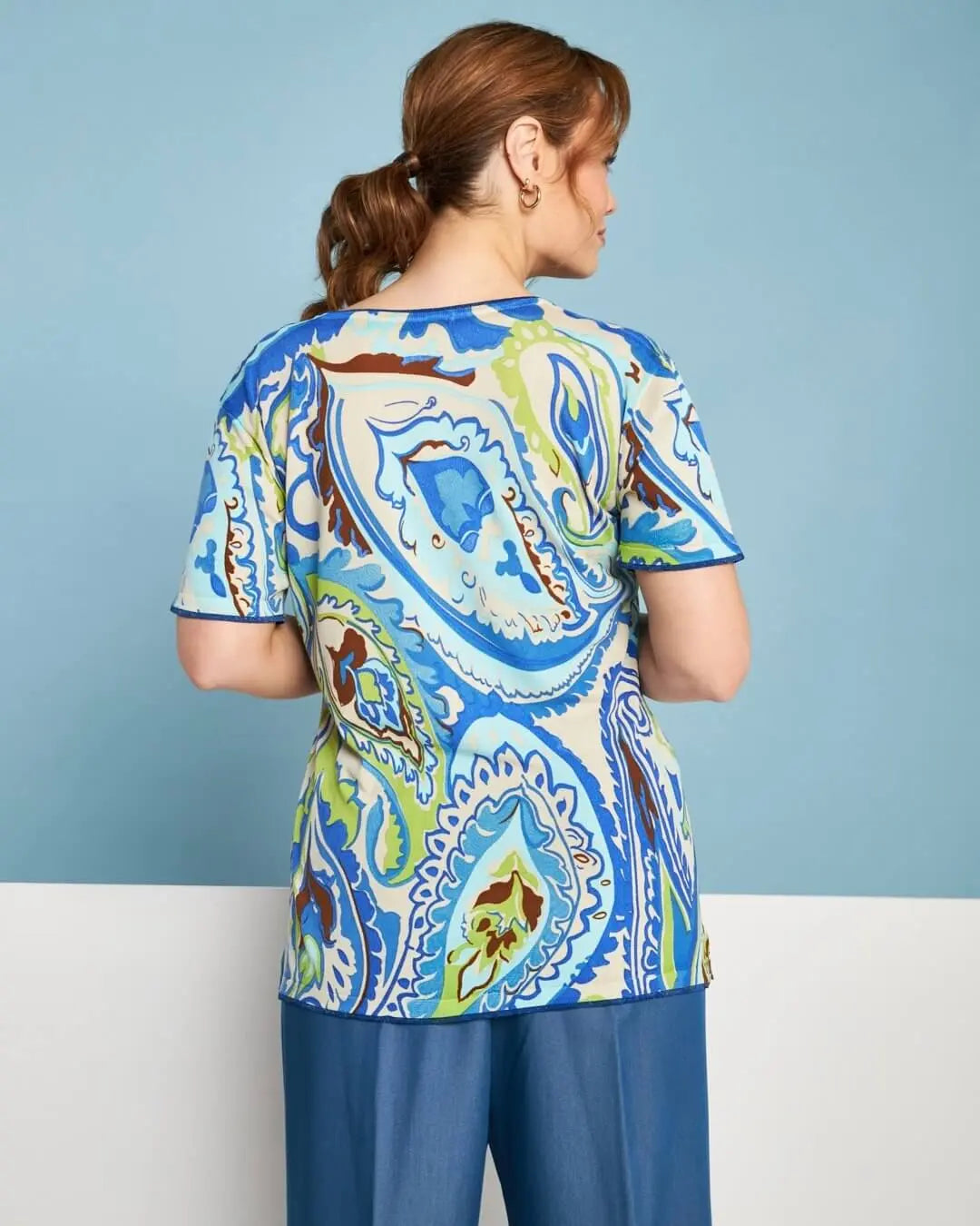 Maglia a maniche corte in filato di misto viscosa fantasia cashmere con profili lurex MULTICOLOR DORABELLA PIU'