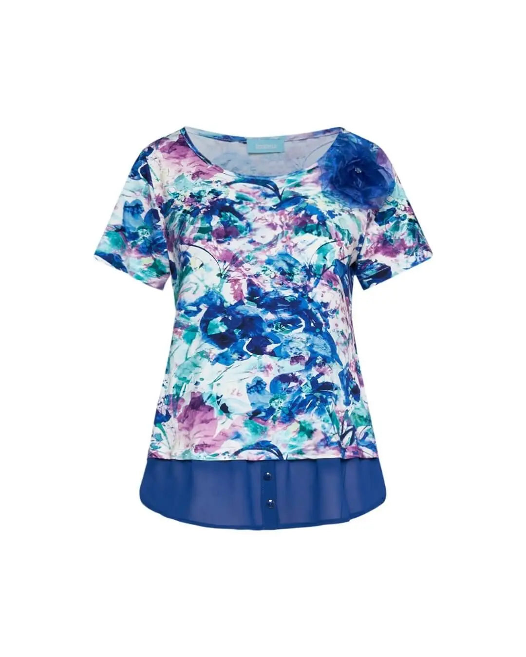 Maglia a maniche corte in filato di viscosa con fantasia floreale con inserto stile camicia in georg BLU DORABELLA