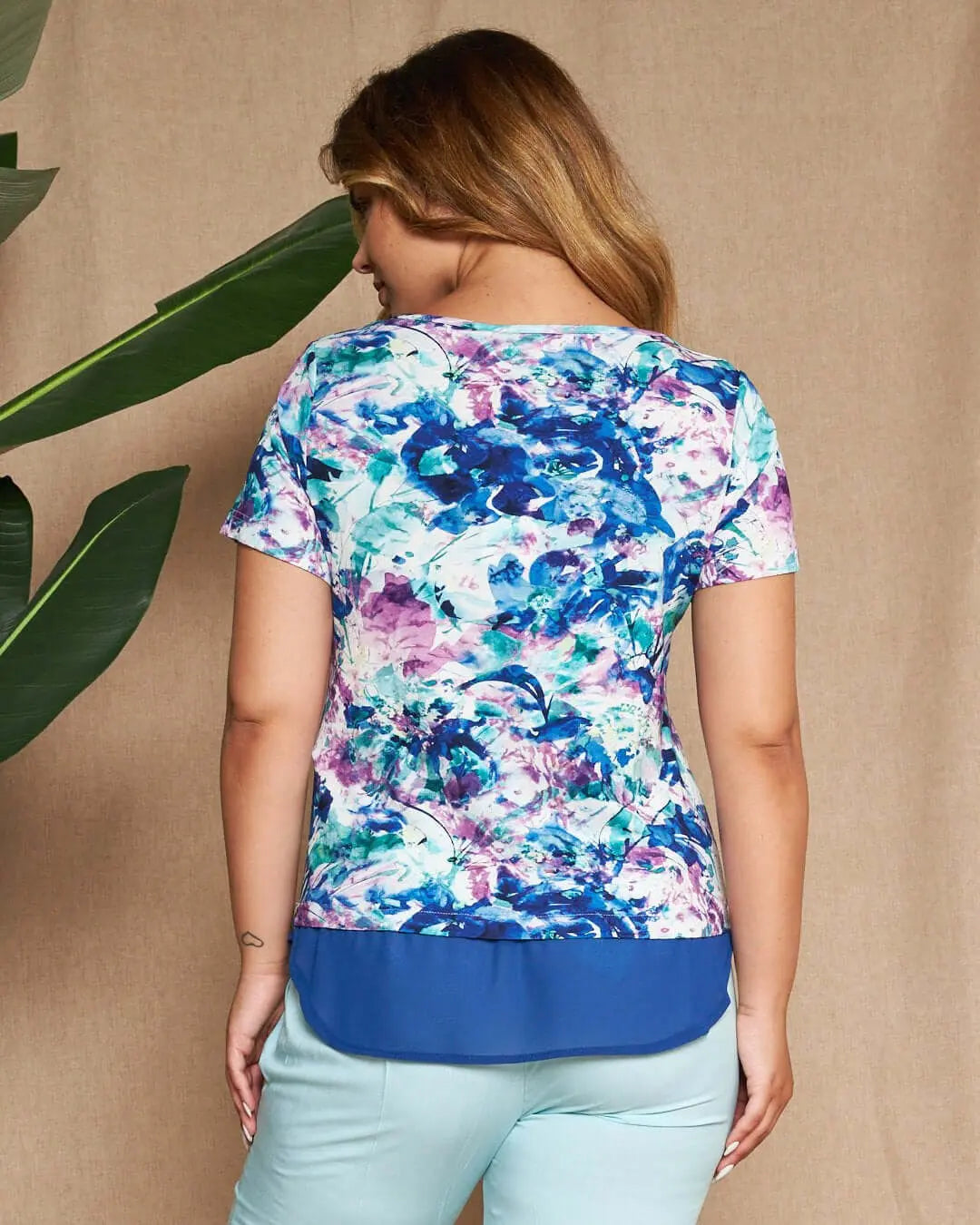 Maglia a maniche corte in filato di viscosa con fantasia floreale con inserto stile camicia in georg BLU DORABELLA