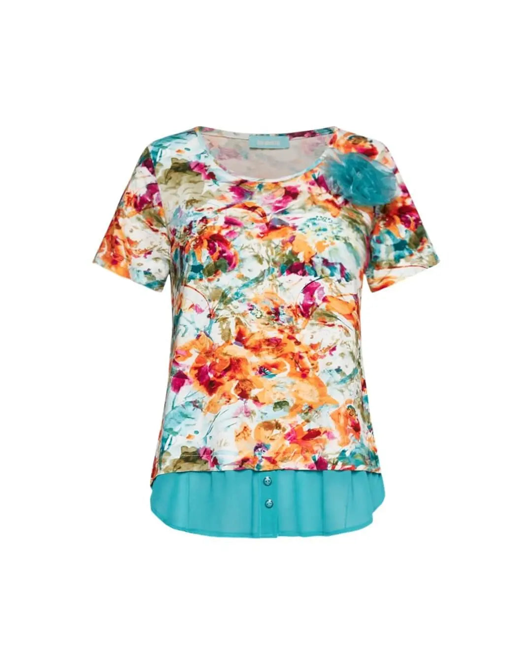 Maglia a maniche corte in filato di viscosa con fantasia floreale con inserto stile camicia in georg VERDE DORABELLA