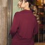 Maglia a maniche lunghe con scollo a V con inserto in paillettes tono su tono BURGUNDY DORABELLA PIU'