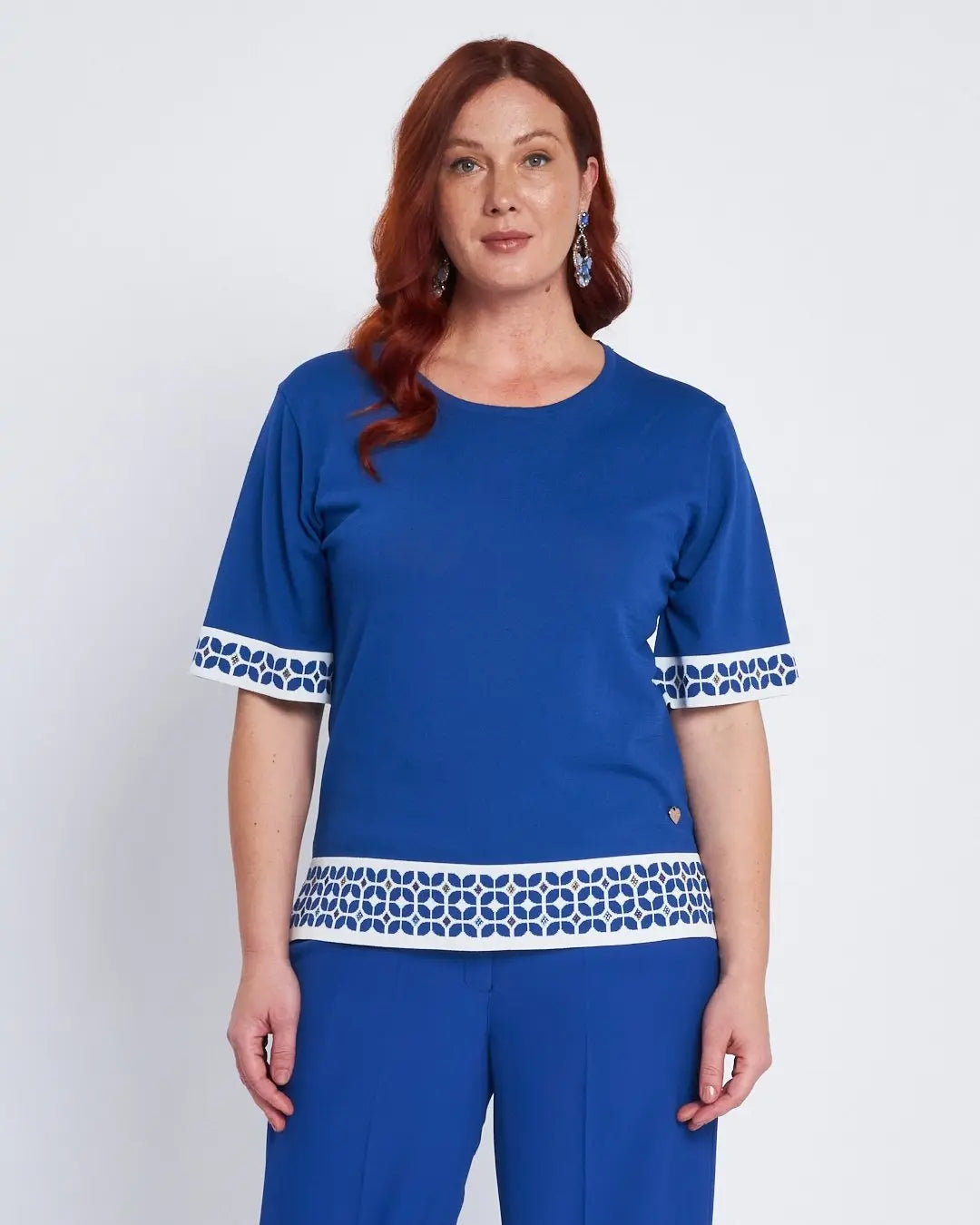 Maglia a mezze maniche con greca e strass BIANCO DORABELLA PIU' XXXL-49