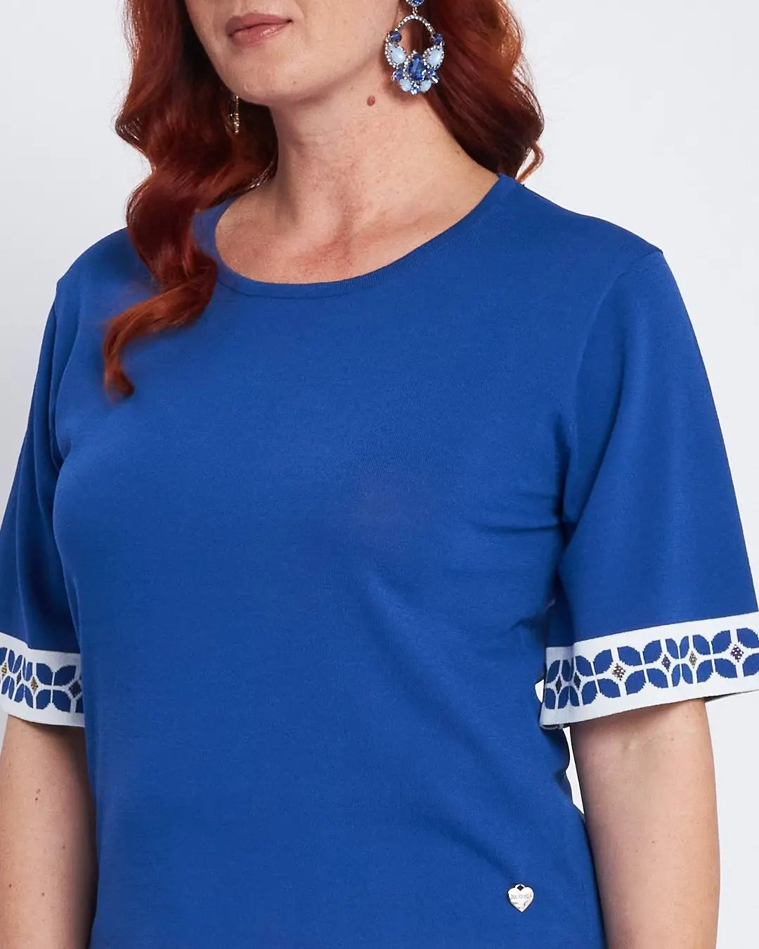 Maglia a mezze maniche con greca e strass BIANCO DORABELLA PIU'