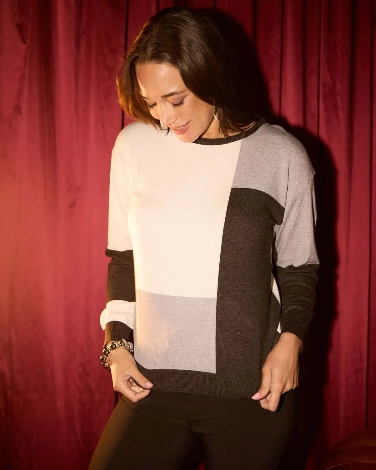 Maglia a optical con collo alto removibile ANTRACITE DORABELLA