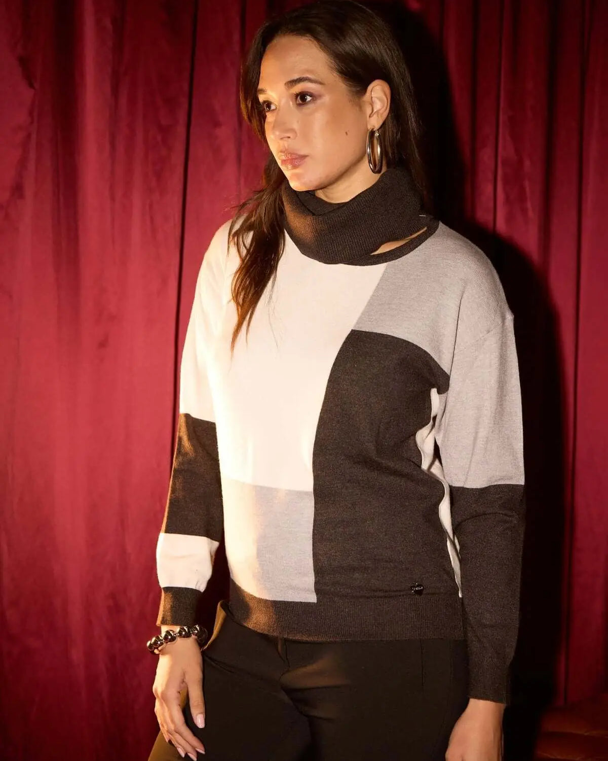 Maglia a optical con collo alto removibile ANTRACITE DORABELLA