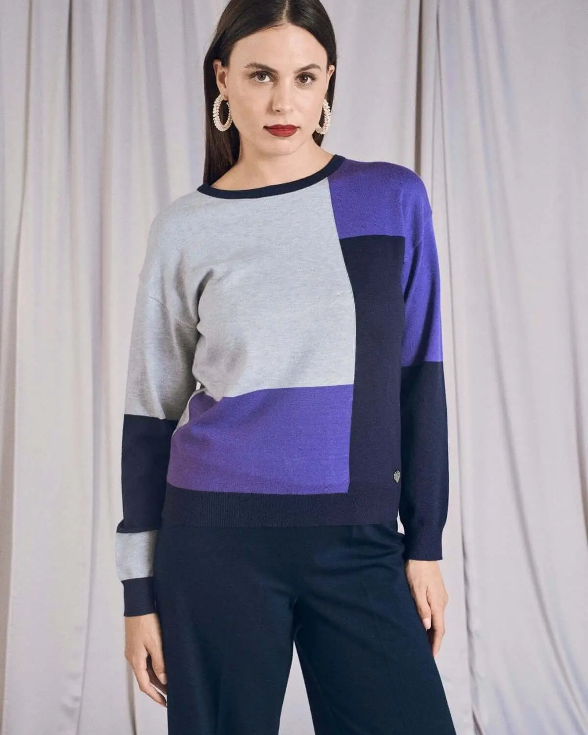 Maglia a optical con collo alto removibile BLU DORABELLA