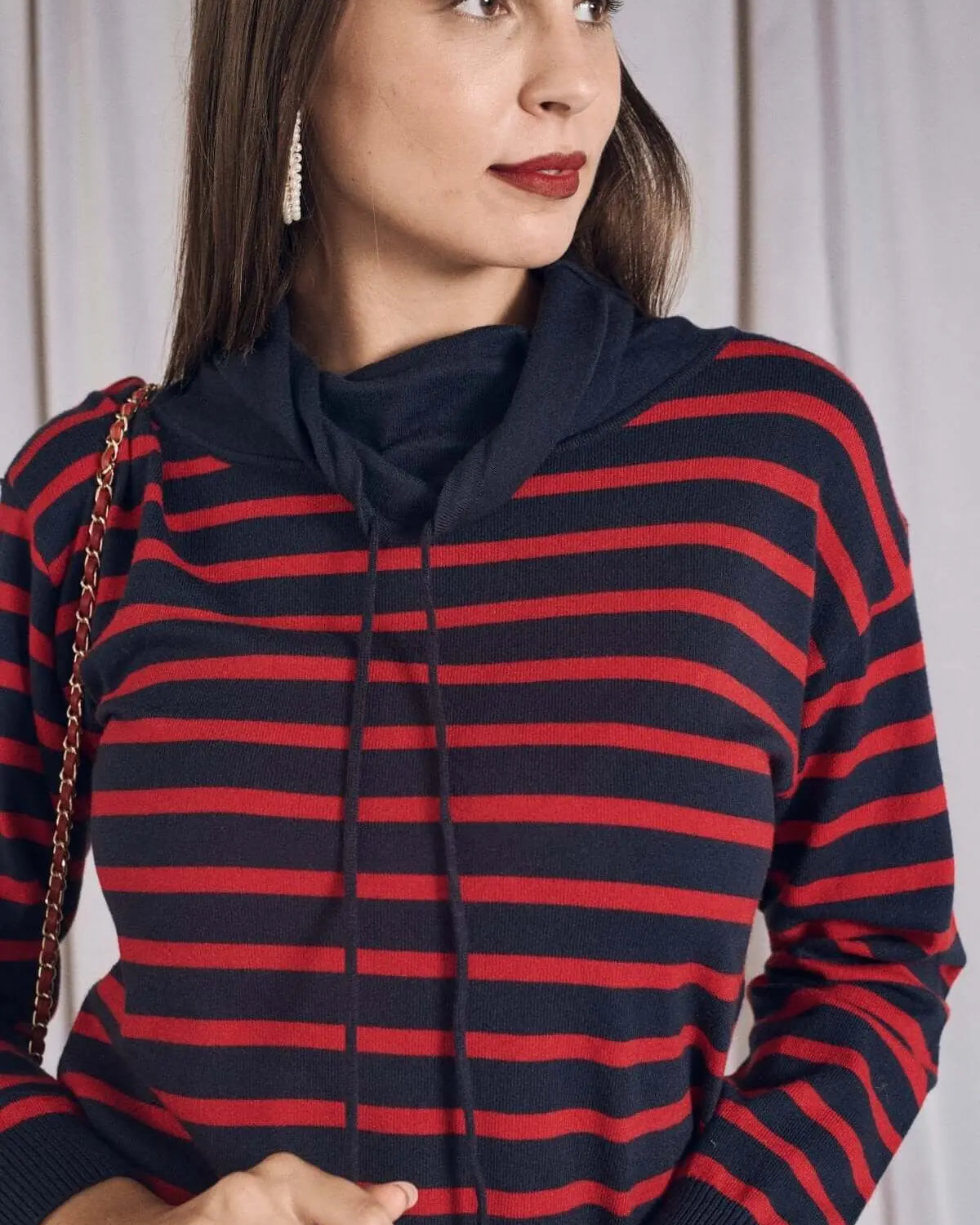 Maglia a righe con collo a cratere e coulisse BLU DORABELLA