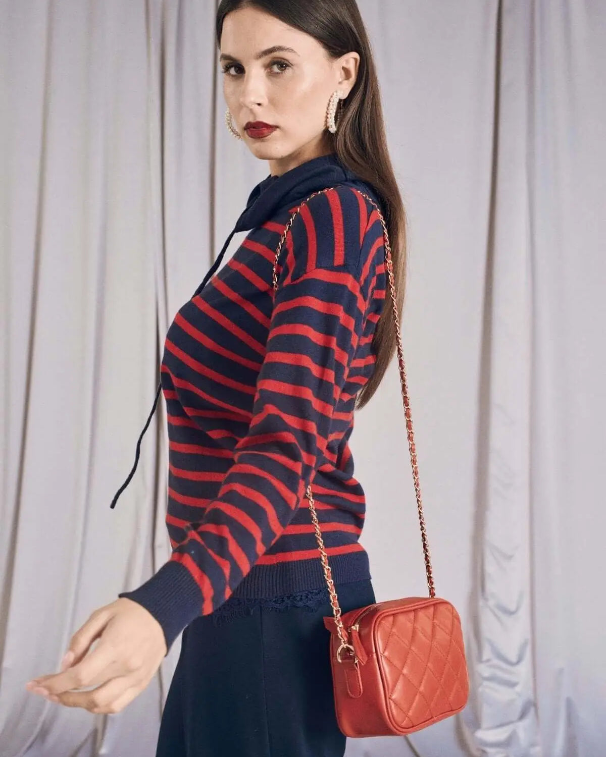 Maglia a righe con collo a cratere e coulisse BLU DORABELLA