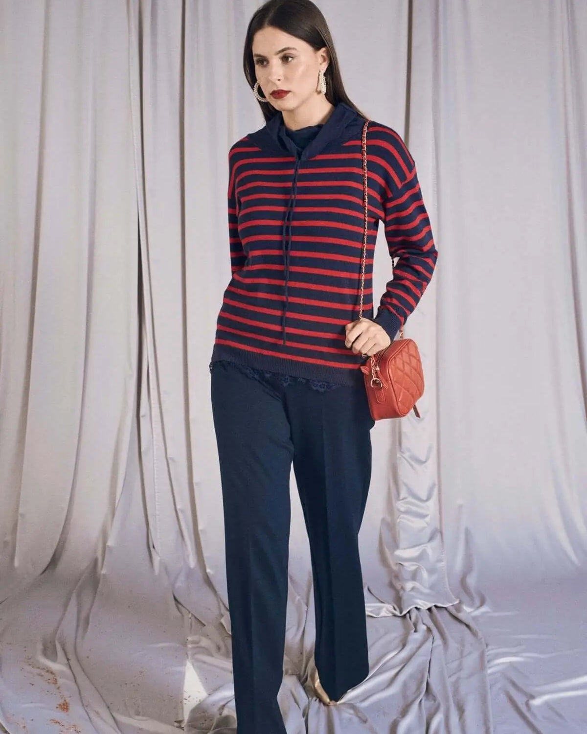 Maglia a righe con collo a cratere e coulisse BLU DORABELLA