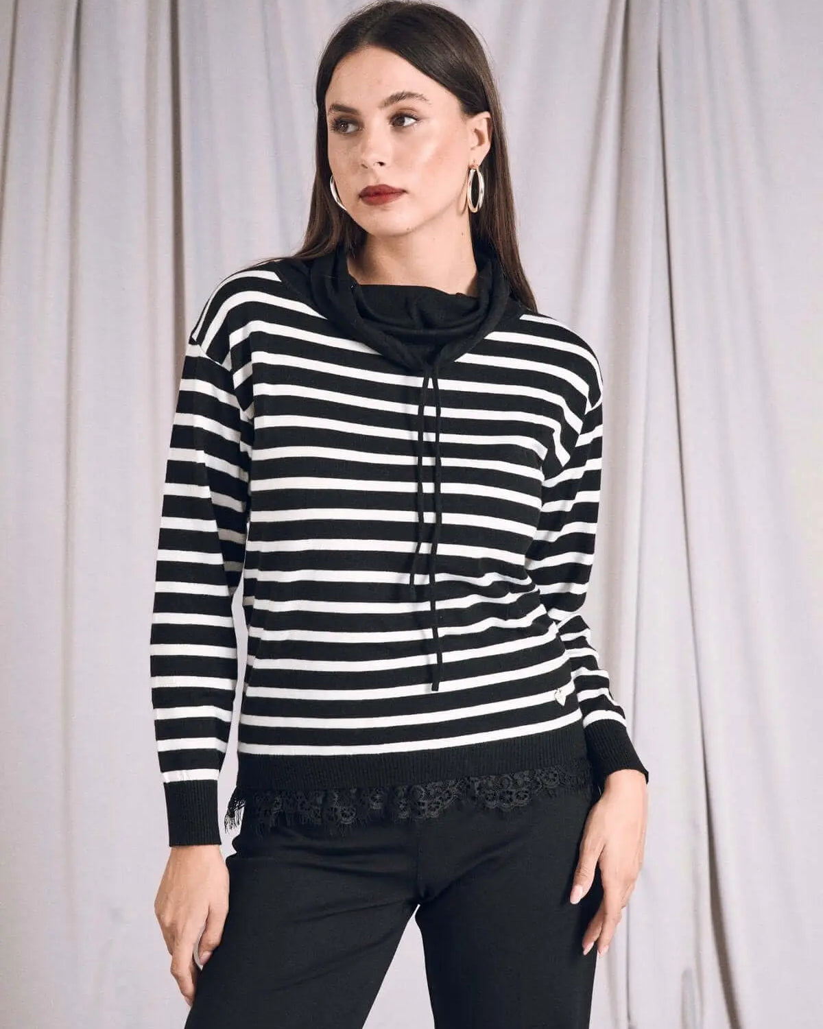 Maglia a righe con collo a cratere e coulisse NERO DORABELLA