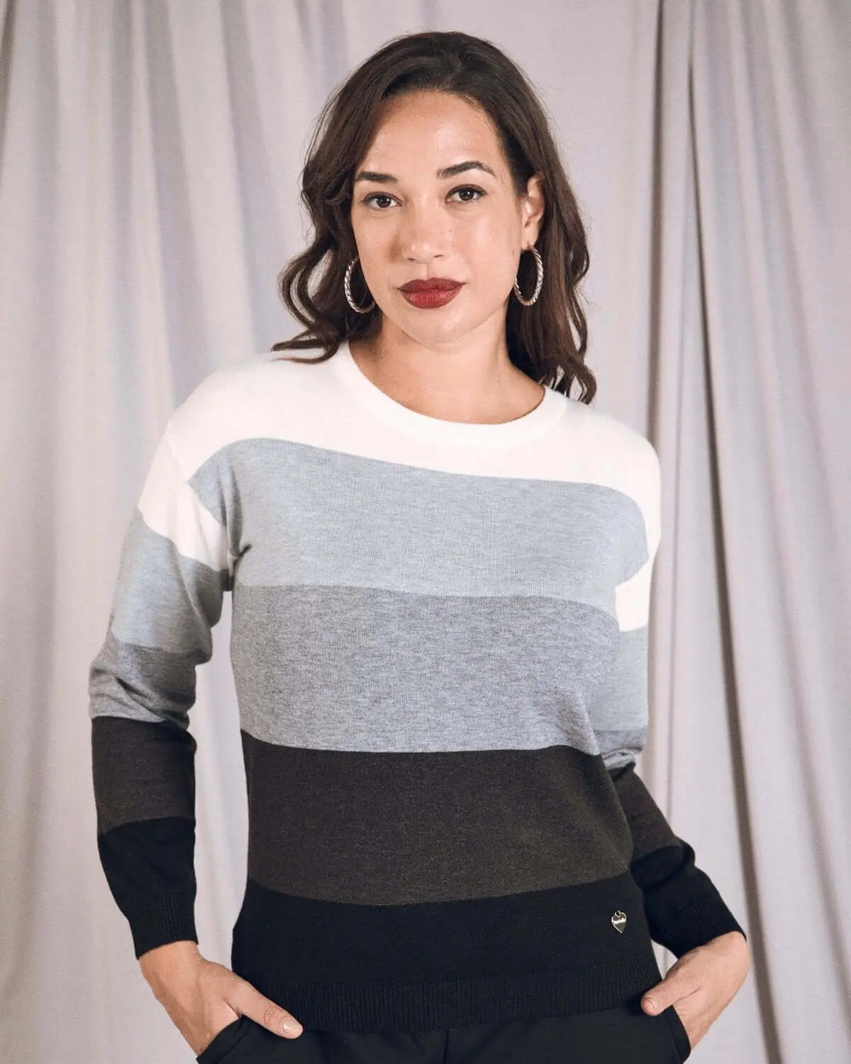 Maglia a righe con collo alto removibile NERO DORABELLA