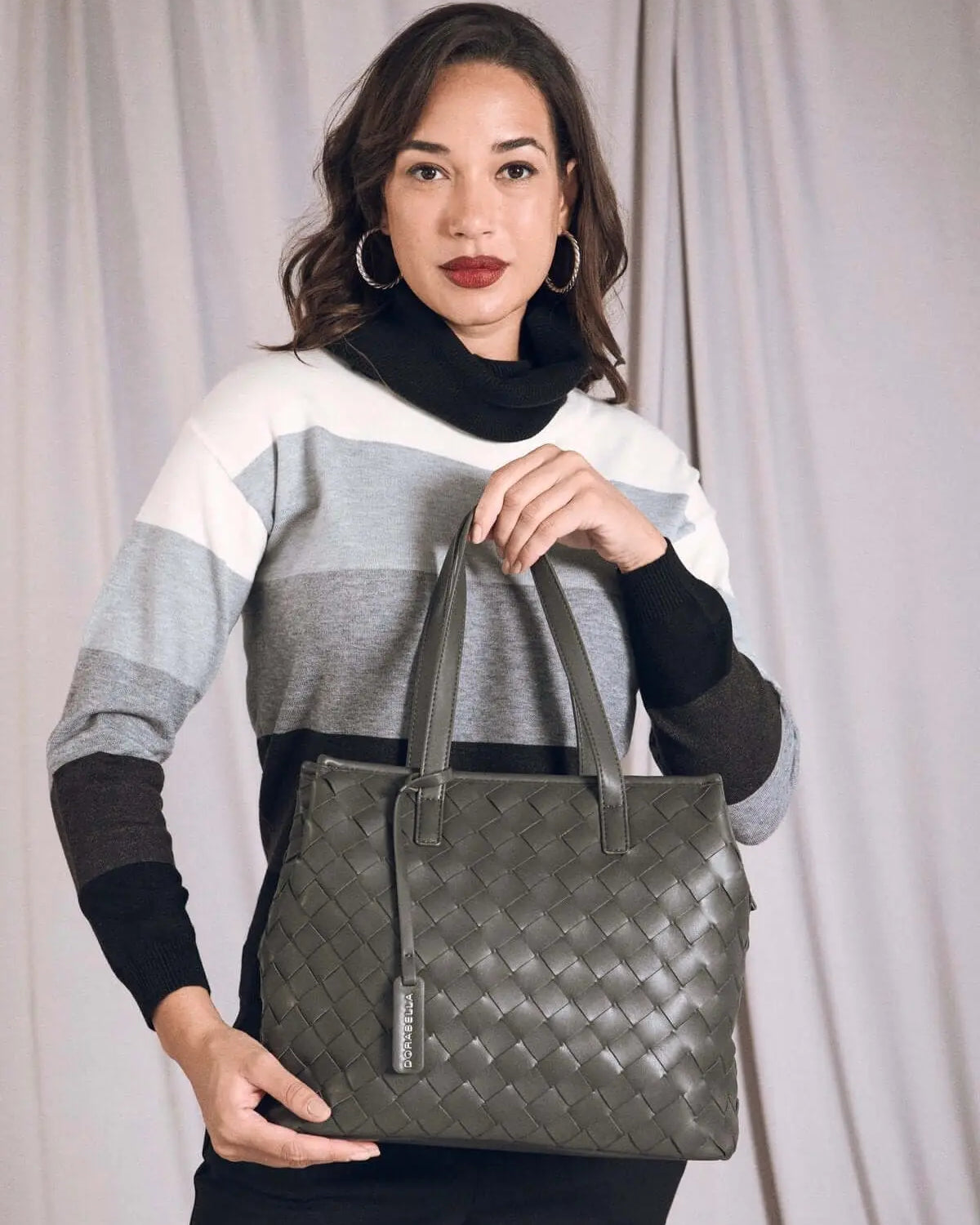 Maglia a righe con collo alto removibile NERO DORABELLA