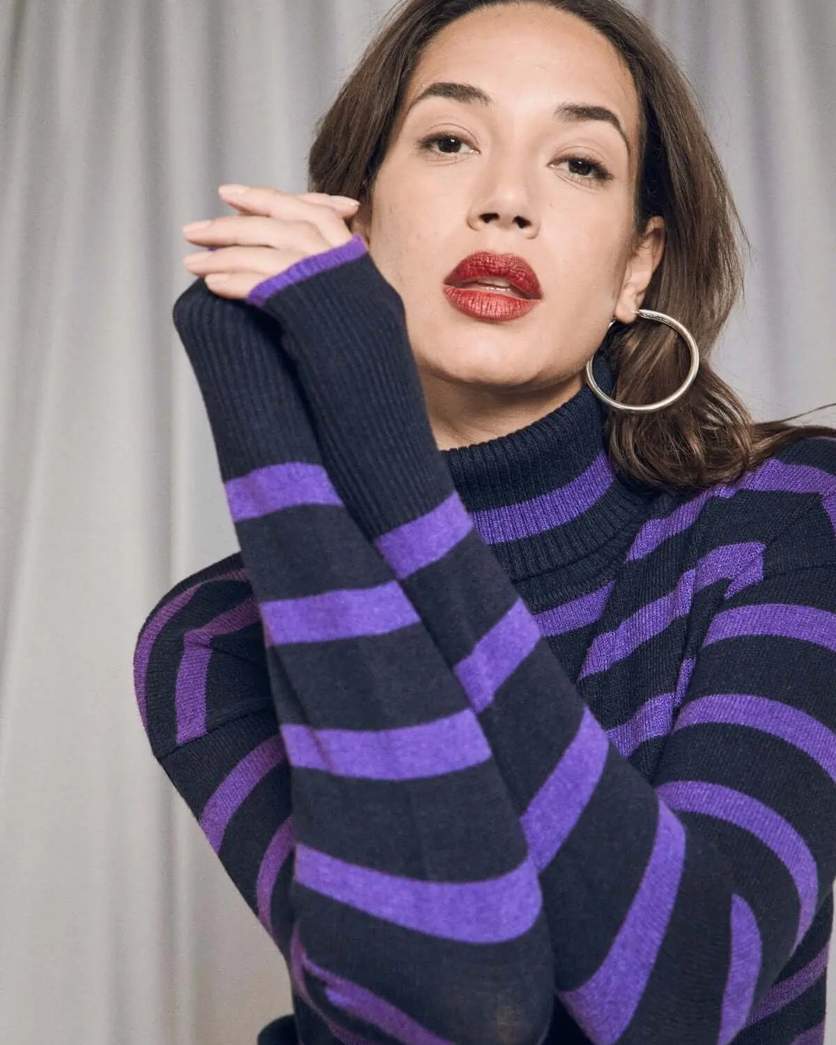 Maglia a righe con collo alto risvoltato IRIS DORABELLA