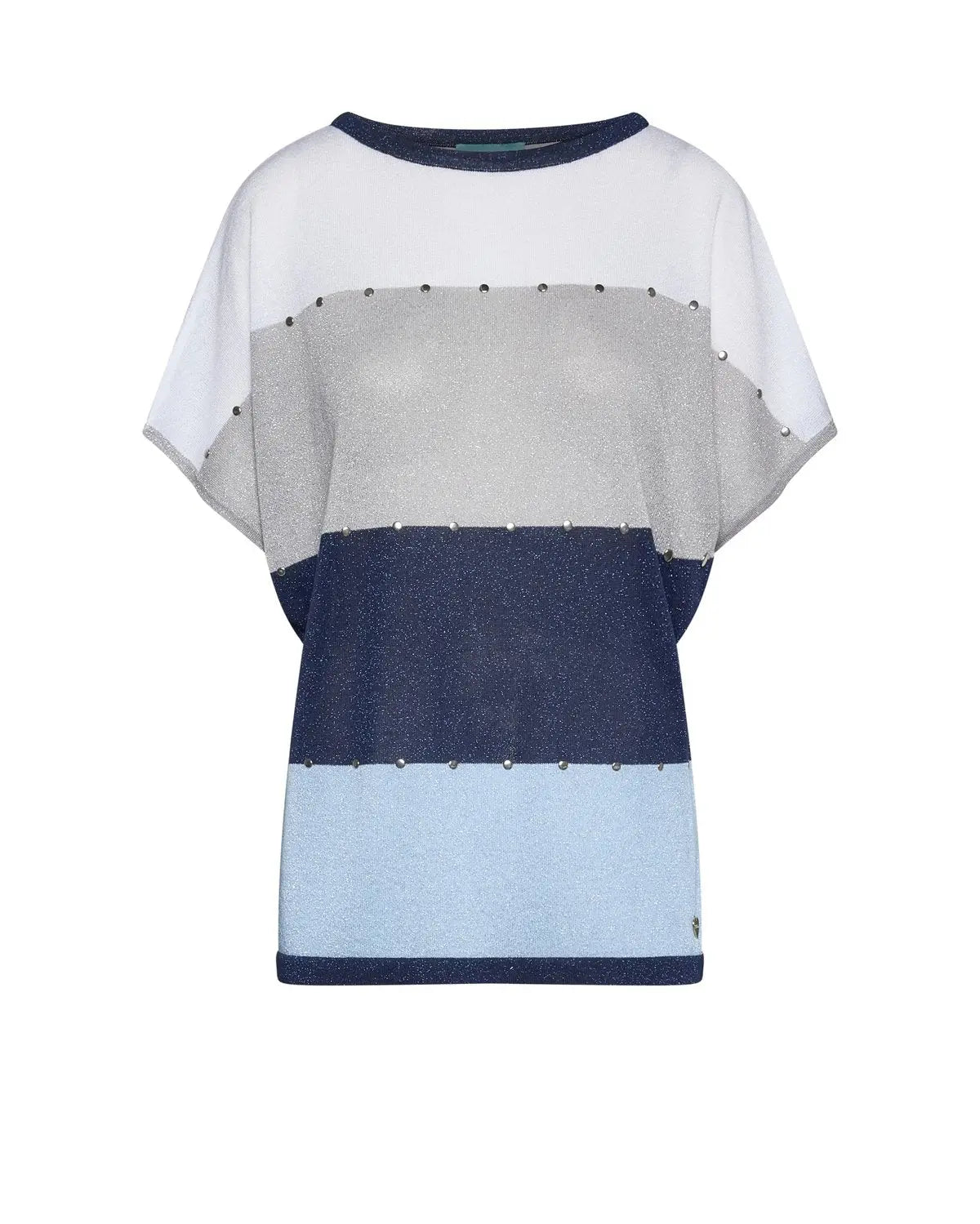 Maglia a righe con inserti lurex e borchie BLU DORABELLA