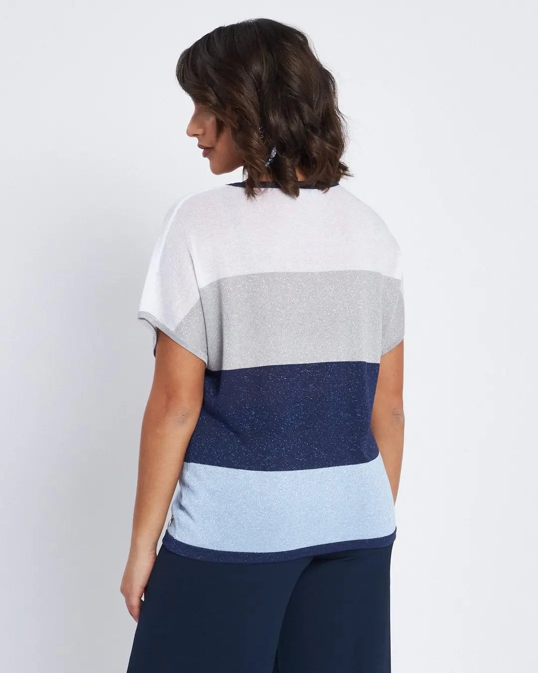 Maglia a righe con inserti lurex e borchie BLU DORABELLA