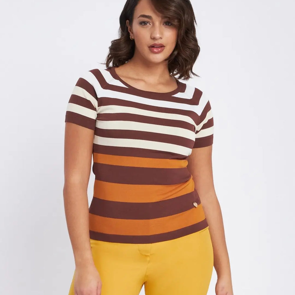 Maglia a righe con mezze maniche raglan CACAO DORABELLA XL