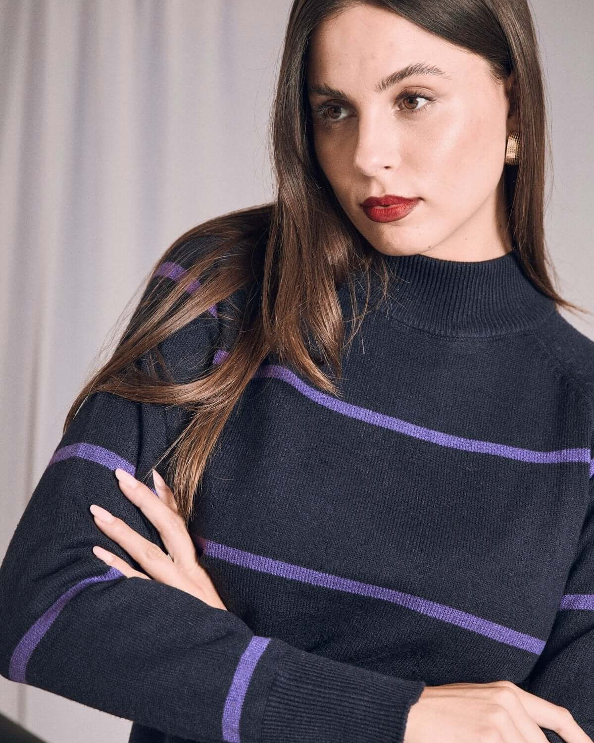 Maglia a righe con mezzo collo a costine BLU DORABELLA