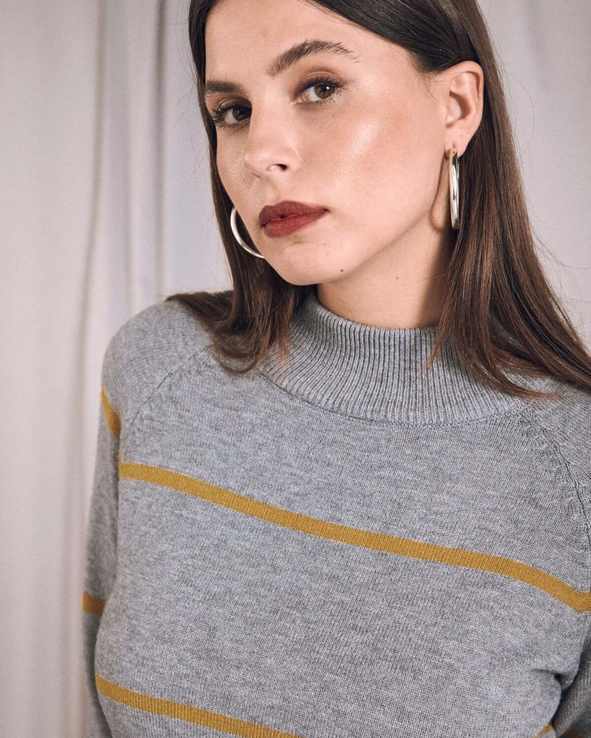 Maglia a righe con mezzo collo a costine GRIGIO MEDIO DORABELLA