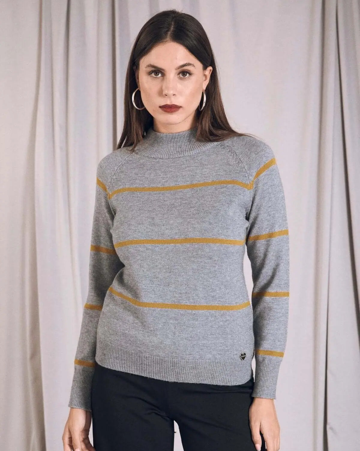 Maglia a righe con mezzo collo a costine GRIGIO MEDIO DORABELLA