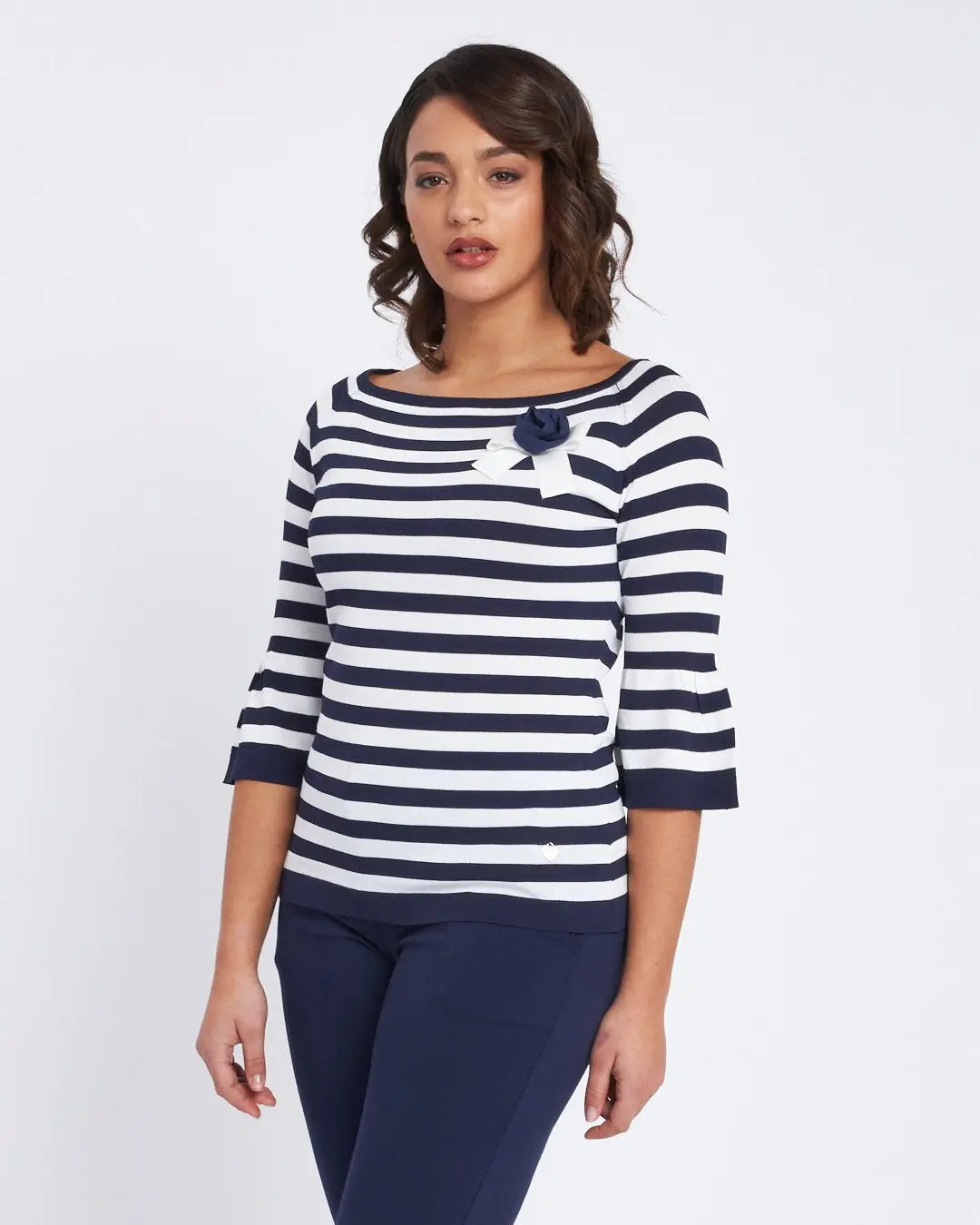 Maglia a righe con scollo a barca e spilla BLU DORABELLA XL